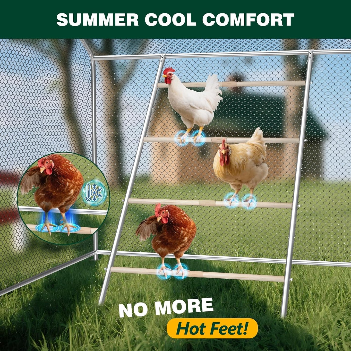 (58.2" 32" Chicken Perch Roosting Bars for Coop Farm Chicken Toys Roost Ladder for Backyard Poultry L x W)