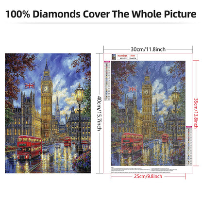 Lxmsja London Street Diamond Art Kits for Adults, Big Ben Diamond Painting Kits for Beginners, 5D DIY Full Drill Gem Art Crafts for Adults, Home Wall Decor 12x16 inch