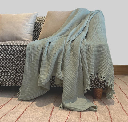 KyraHome 100% Organic Cotton 50"x60" Muslin Blanket for Adults, Couch, Pre-Washed Plant Dyed (Sage Green)