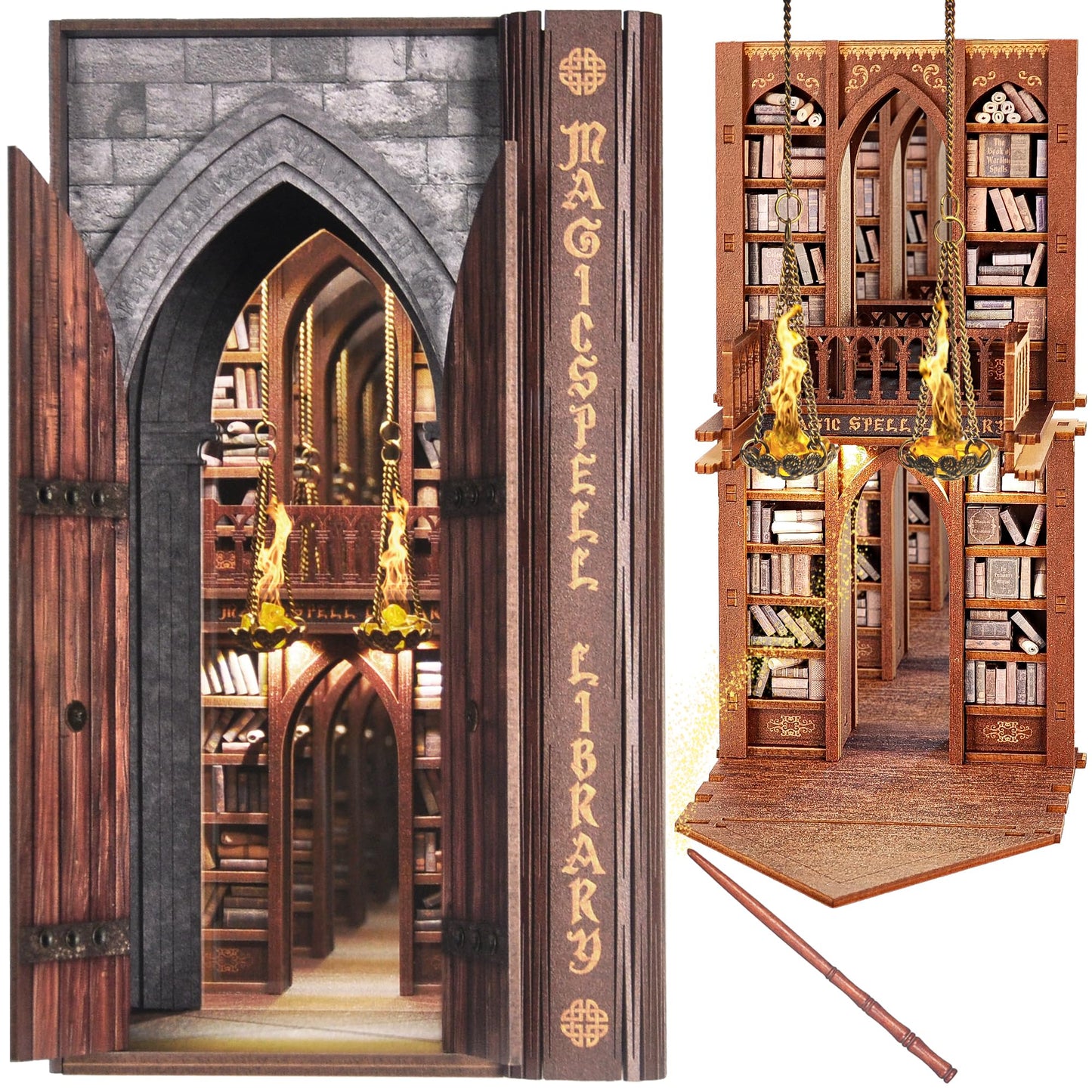 Dolphin Island DIY Book Nook Kit for Adults, Infinite Magicspell Library Booknook with Flame Illusion
