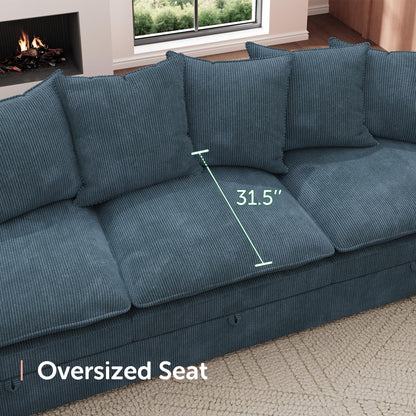 HONBAY Modular Sectional Sofa, 6 Seat U Shaped Corduroy Couch with Storage & Pillows, Convertible Sectional Couches for Living Room, Blue