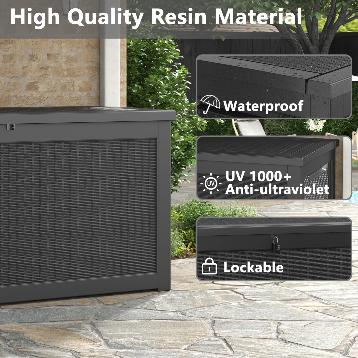 Bifanuo Outdoor Storage Box, 260 Gallon Deck Boxes Waterproof, Resin Storage Cabinet Multi Functional Storage Bench For Gardening Tools, Pool Supplies, Patio Furniture, Lockable