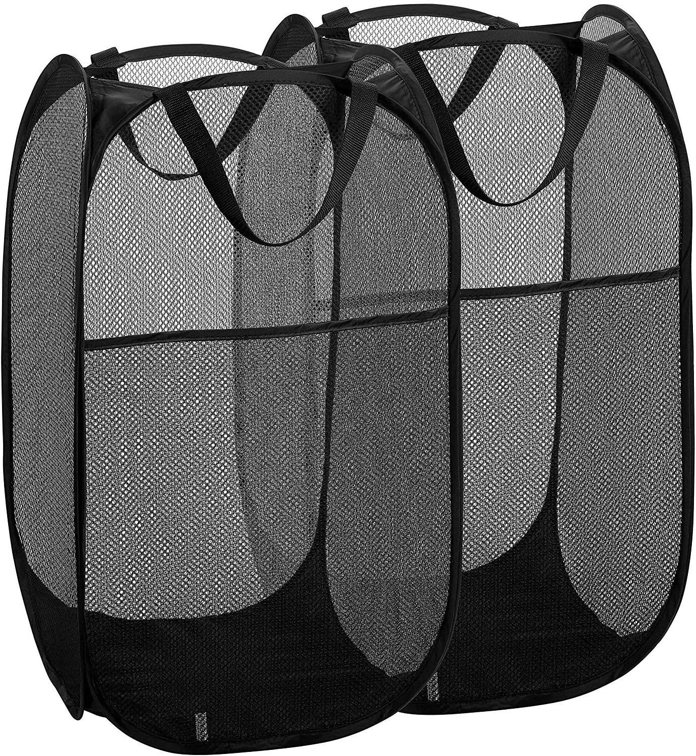 2 Packs Mesh Pop Up Laundry Hamper, Black, Portable Handles, Collapsible for Storage, Foldable for Travel