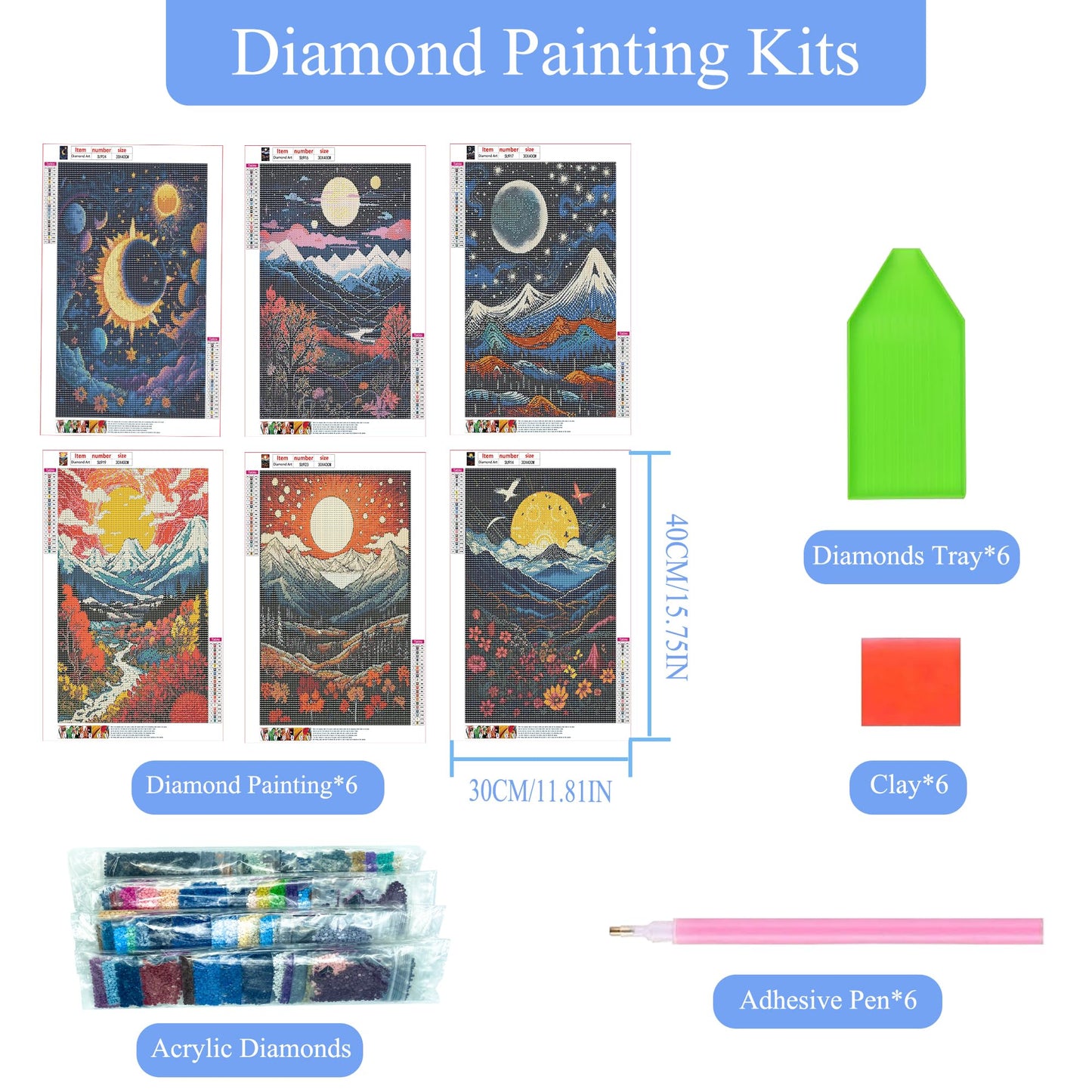 ECBEITF 6 Packs Diamond Painting Landscapes Abstract 11.8x15.7 Inches, DIY 5D Full Round Drill Diamonds Art Paintings Kits for Adults Beginners Home Wall Decoration