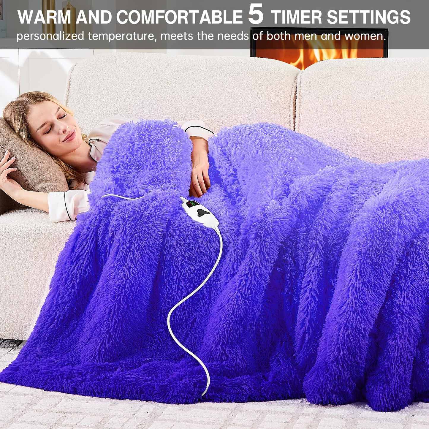 Heated Electric Blanket Throw,Warm Winter Birthday Gifts for Women Her Grandma-Faux Fur with Soft Sherpa,10 Heat Settings,5 Time Settings with Fast Heating, 50x60, Rainbow