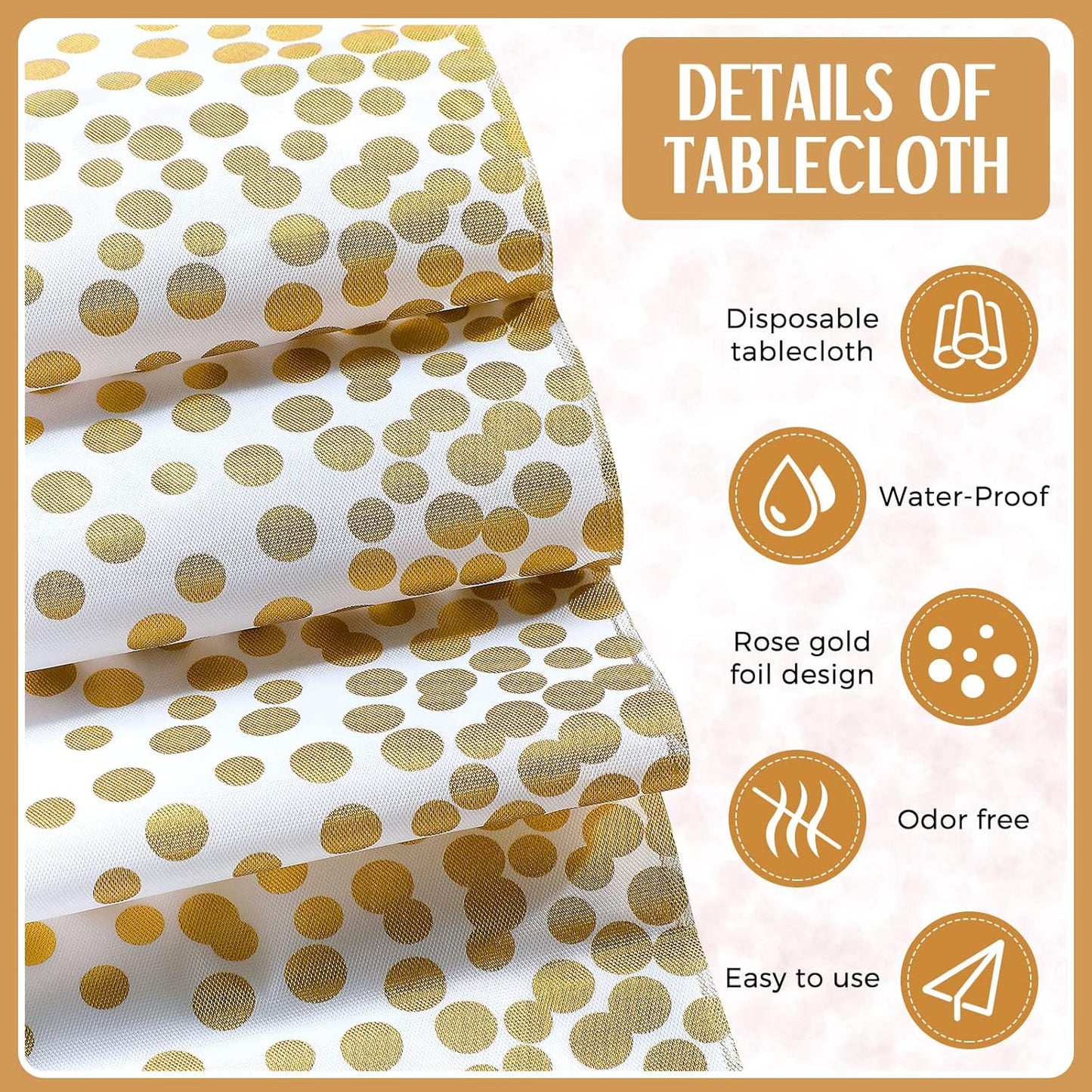 24 Packs Set, 54 108 Inch 12 108 Inch Breling White and Gold Disposable Plastic Tablecloths and Satin Table Runner x