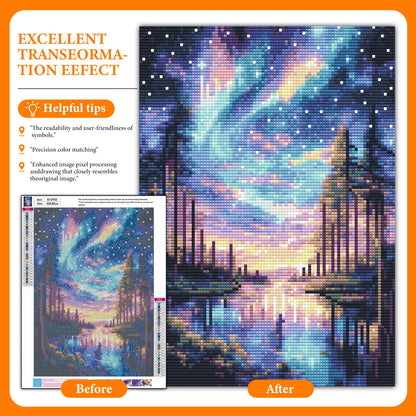 Offito Starry Sky Diamond Art Kits for Adults, 5D Aurora Lake Diamond Painting Kits for Beginners, Fantastic Landscapes DIY Full Drill Dots Gem Art Paint for Home Wall Decor 12 x 16 Inch