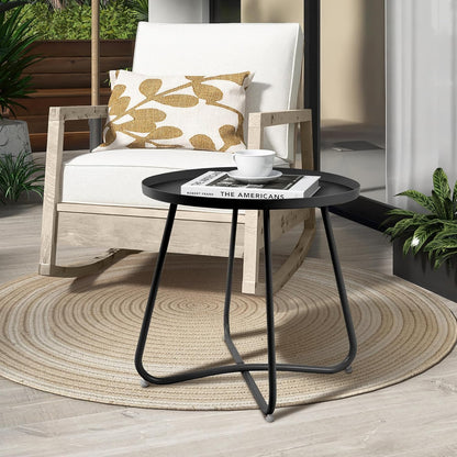 18-Inch Jerry & Maggie Metal Patio Table - Indoor/Outdoor Round Side Table with Adjustable Feet for Living Room