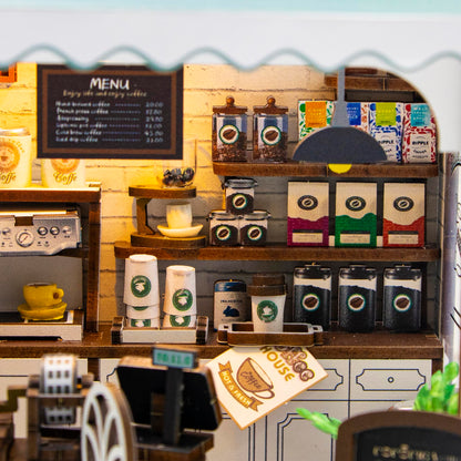 Cyraft Miniature Coffee Shop Kits DIY for Adults and Teens, Miniature House Book Nook with Lights, Craft Kit for Family and Friends