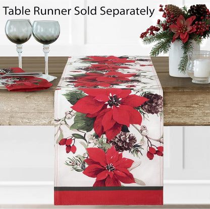 Newbridge Christmas Blooming Poinsettia’s Double Bordered 70 Inch Long Table Runner, Holiday Red and White Poinsettia
