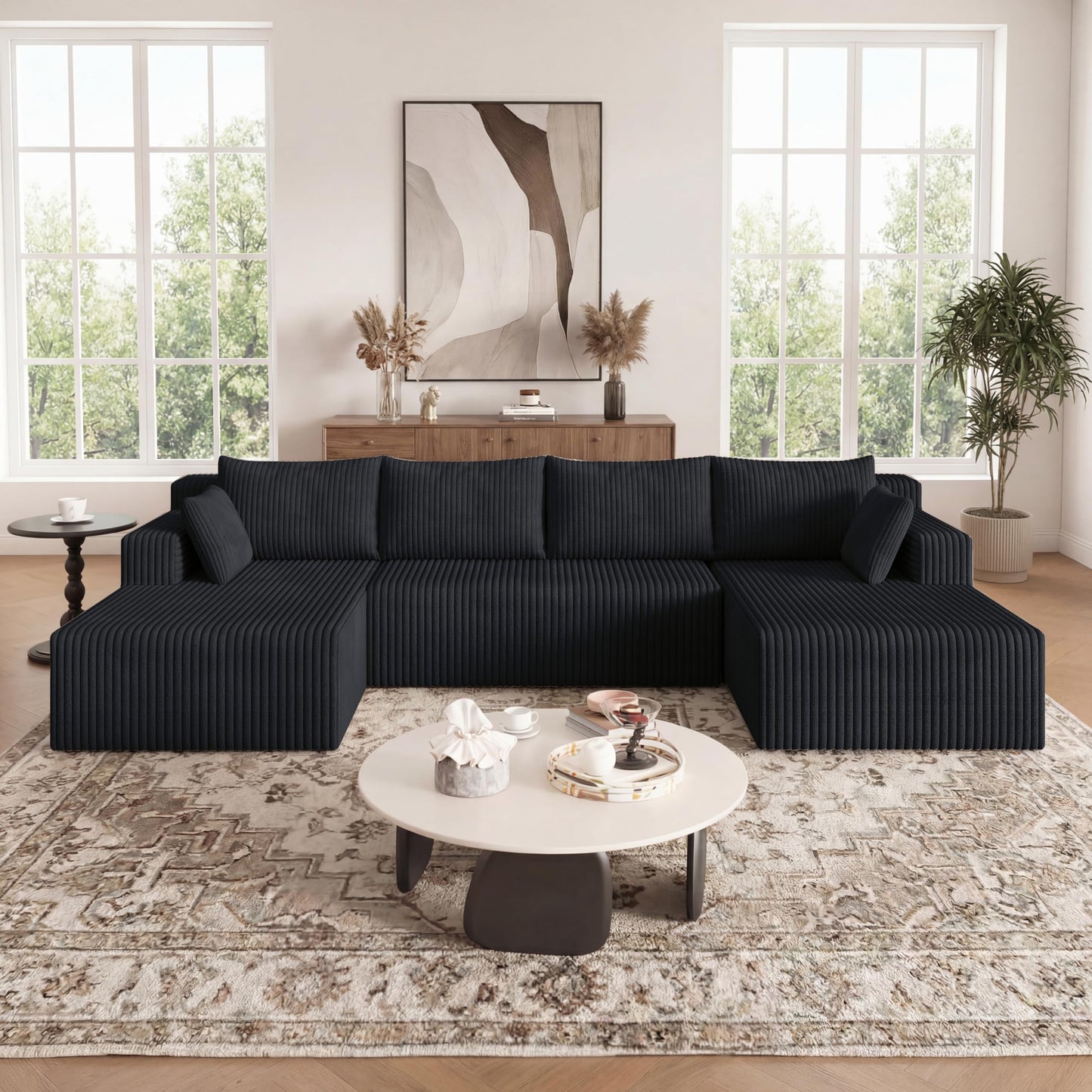 124 Inch Oversized Boneless Sectional Sofa Cloud Couch for Living Room - Symmetrical U Shaped Modular Couches Set with Double Chaise, No Assembly Floor Compression Sofa & Couch