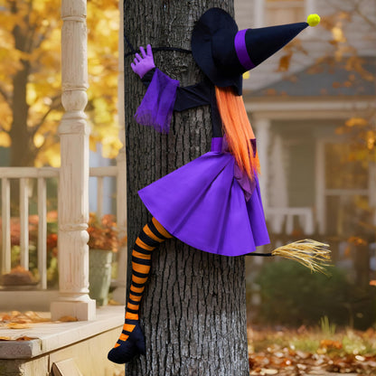 JOYIN 55'' Crashing Witch Halloween Tree Decorations Outdoor, Flying Witch on Broom Hanging Decorations for Yard, Porch, Door, Lawn, Haunted House Prop