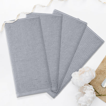 Homaxy Premium Kitchen Towels (18"x 28", 6 Pack), Large 100% Cotton Kitchen Hand Towels, Ultra Absorbent Ribbed Terry Tea Towels Set with Hanging Loop, Grey