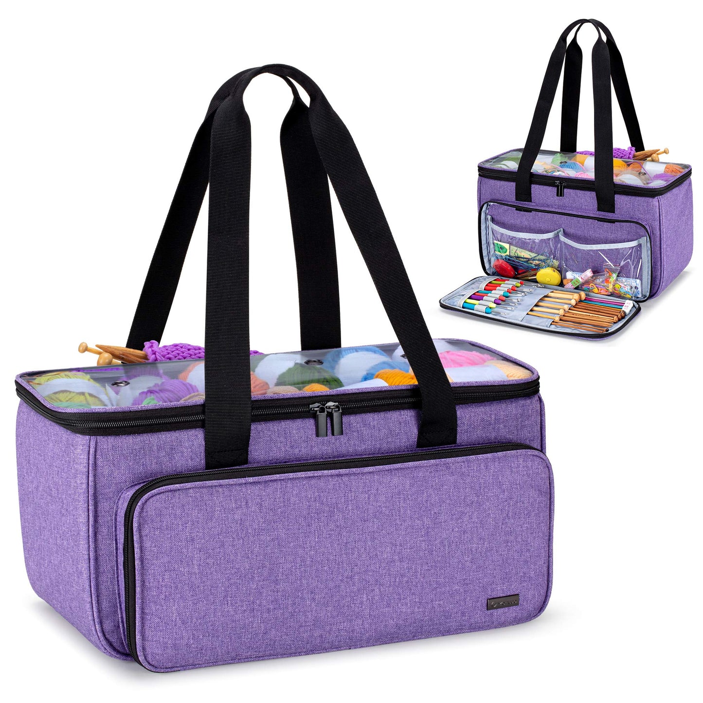 Yarwo Knitting Yarn Bag, Crochet Tote with Pocket for WIP projects, Knitting Needles(Up to 14”) and Skeins of Yarn, Christmas & New Beginnings Gifts for Women, Purple (Bag Only)