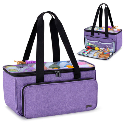 Yarwo Knitting Yarn Bag, Crochet Tote with Pocket for WIP projects, Knitting Needles(Up to 14”) and Skeins of Yarn, Christmas & New Beginnings Gifts for Women, Purple (Bag Only)