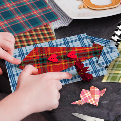 Desecraft Plaid Tartan Flannel 12x12 in Double Sided Paper Pad Pack Scrapbook Cardstock Decorative Paper - 36 Sheets - for Boys Card Making Origami Decorative Scrapbooking Supplies