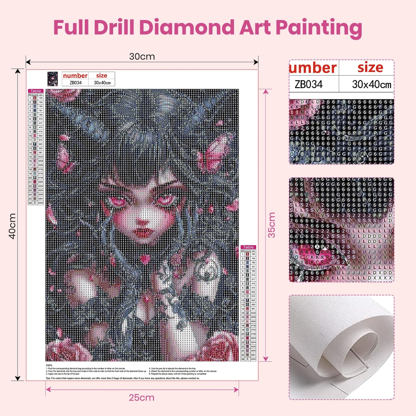 Bowetile 5D Gothic Diamond Art Kits for Adults Beginners, Halloween Diamond Painting Kits, DIY Full Round Drill Diamond Dots Paintings Picture Gem Art Craft for Home Wall Decor 12x16 Inch