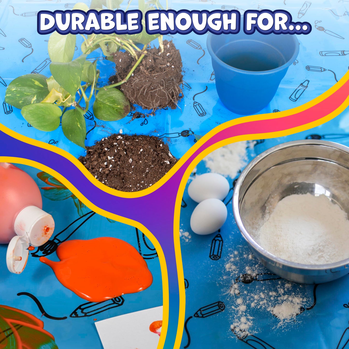 READY 2 LEARN Messy Mat | Protect Tables and Floors While Crafting | Washable High Chair Mat | Waterproof | Reusable and Lightweight | 60”L x 60”W