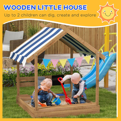 Gecheer Wooden Sandbox with Canopy House Design for Kids Ages 3-7 – Weather-Resistant Fir Wood Play Set with Sink, Basins, Bucket & Blackboard