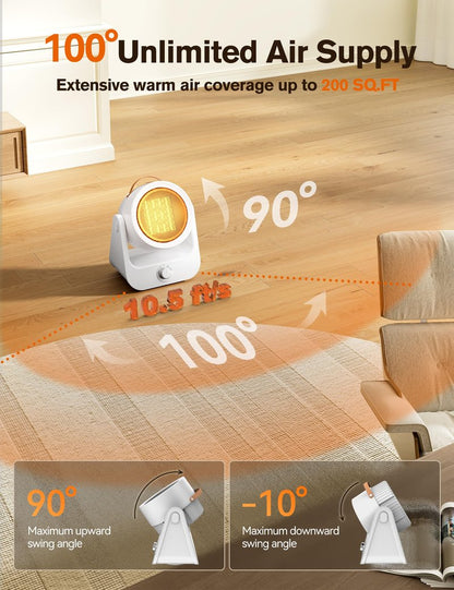 Electric Space Heaters For Indoor Use, 100°unlimited Oscillating, 2S Instant Heating, 1500WPTC Ceramic Electric Patio Heaters For HomeOffice, Tip-Over & Overheat Protection, 2 Heating Modes, SnowWhite