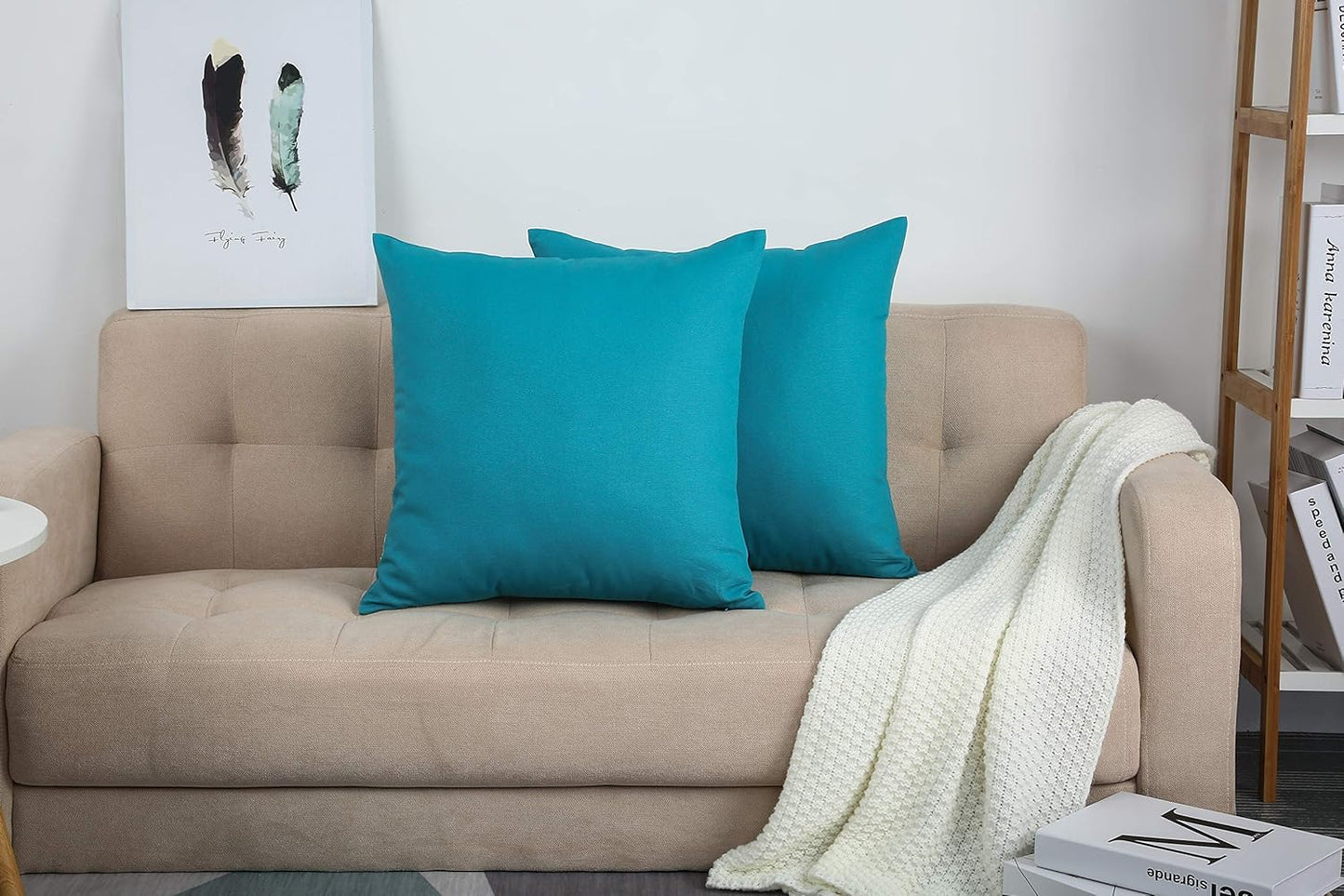 TangDepot Handmade Decorative Solid 100% Cotton Canvas Throw Pillow Covers, 18"x18", Blue