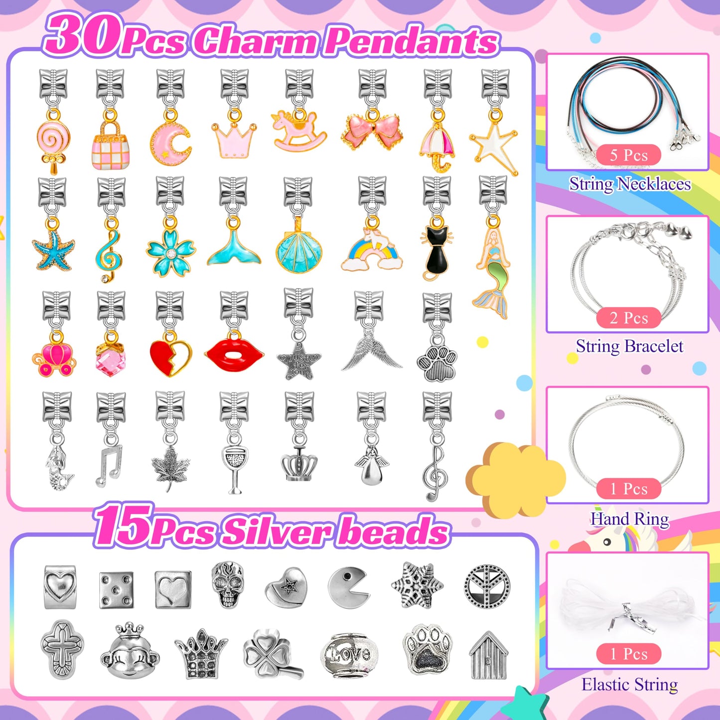 AMAZING TIME 130 Pcs Charm Bracelet Making Kit, Jewelry Toy for Girl Age 8-12 Beads Craft Set for 5 6 7 8 9 10 11 12 Year Old Teenage Birthday Gift