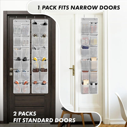 24 2PK 12 Simple Houseware Pockets - Large Pockets Over Door Hanging Shoe Organizer, Grey
