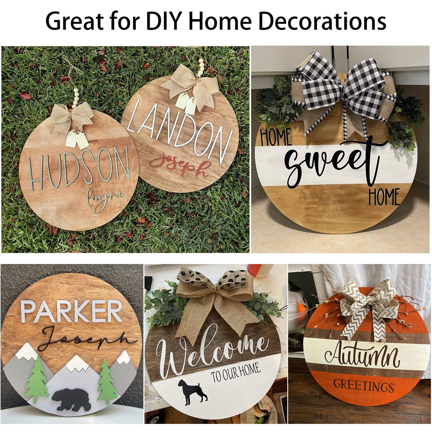 6 Pcs 18 Inch Wood Circles for Crafts Unfinished Round Wood Discs Blank Wooden Rounds Slices Round Wooden Door Hanger Signs with Bows, Twine and Glue Points for DIY Craft Holiday Decor,5 mm Thick