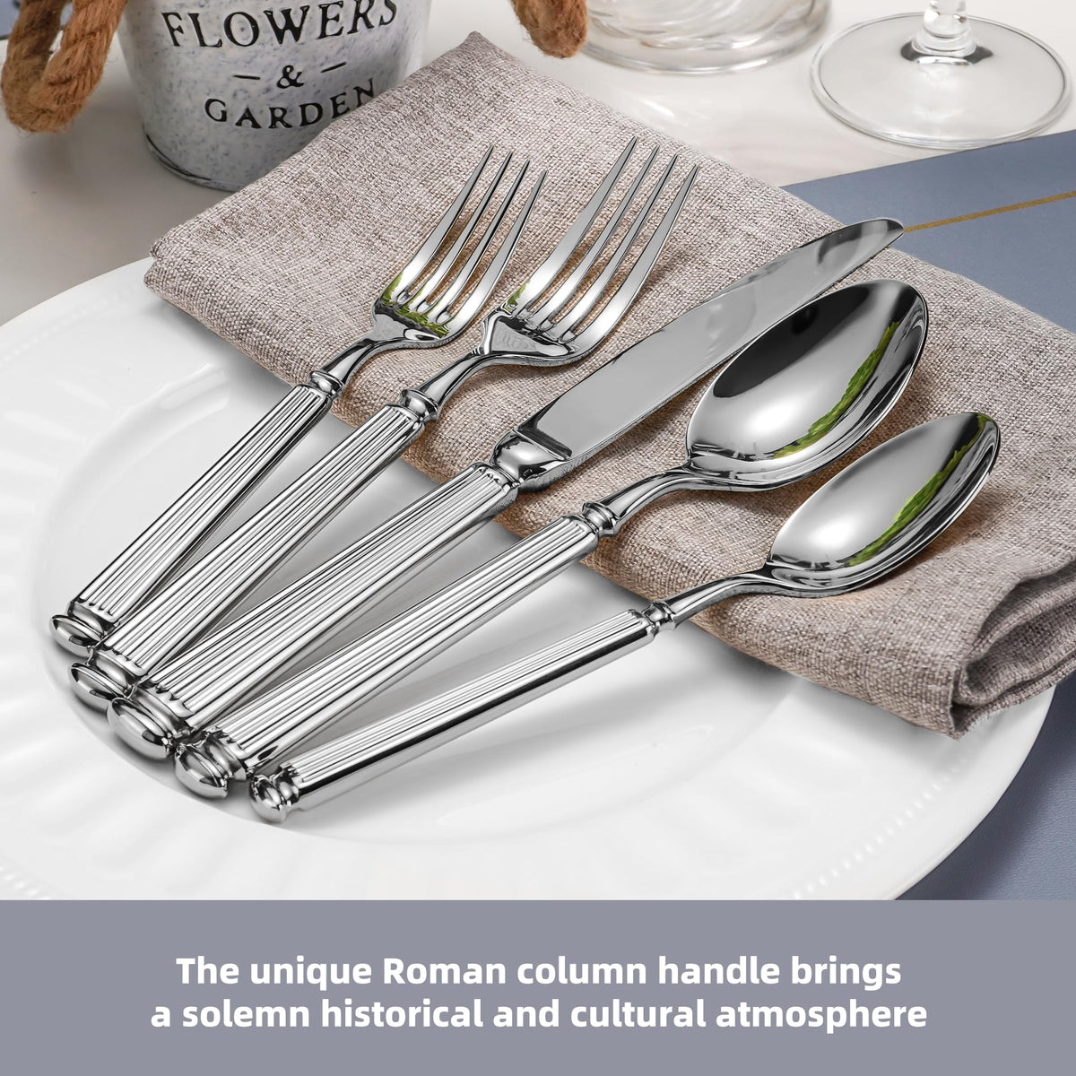 60-Piece 18/10 Heavy Duty Flatware Set for 12, High End Thick Handle Silverware Set, Luxury Forged Design, Dishwasher Safe