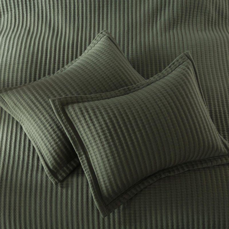 WDCOZY Olive Green Queen Size Quilt Set, Striped Pick Stitch Lightweight Bedspread, Soft Channel Farmhouse Rustic Coverlet, Spring Summer Thin Comforter, Country Bedding, 90x90 inches