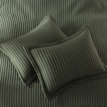 WDCOZY Olive Green Queen Size Quilt Set, Striped Pick Stitch Lightweight Bedspread, Soft Channel Farmhouse Rustic Coverlet, Spring Summer Thin Comforter, Country Bedding, 90x90 inches
