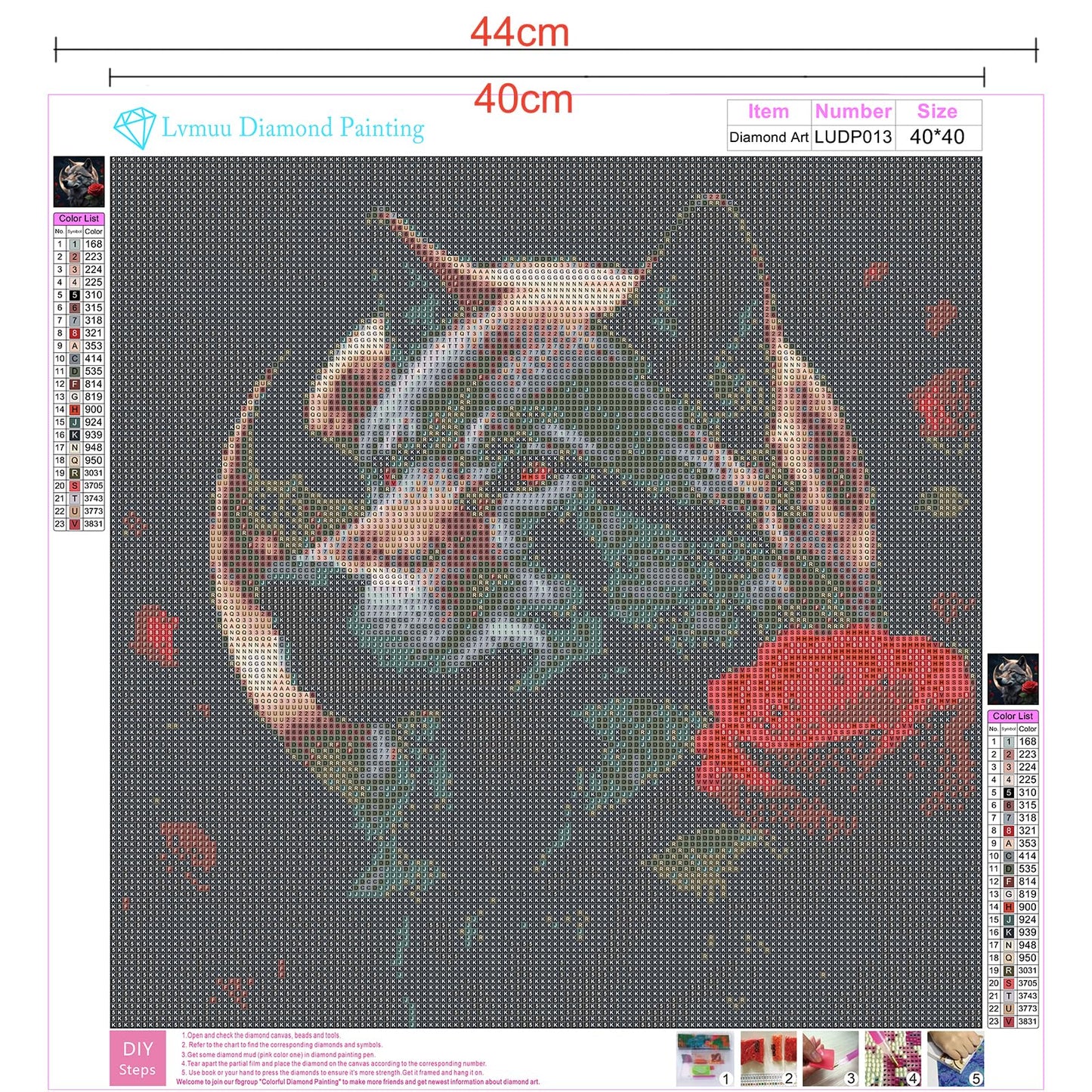 Lvmuu Diamond Art Kits for Adults Wolf Under Moon Red Rose, 5D DIY Full Square Drill Diamonds Painting Art Sets Paint By Numbers Art Craft Home Decor 16x16in