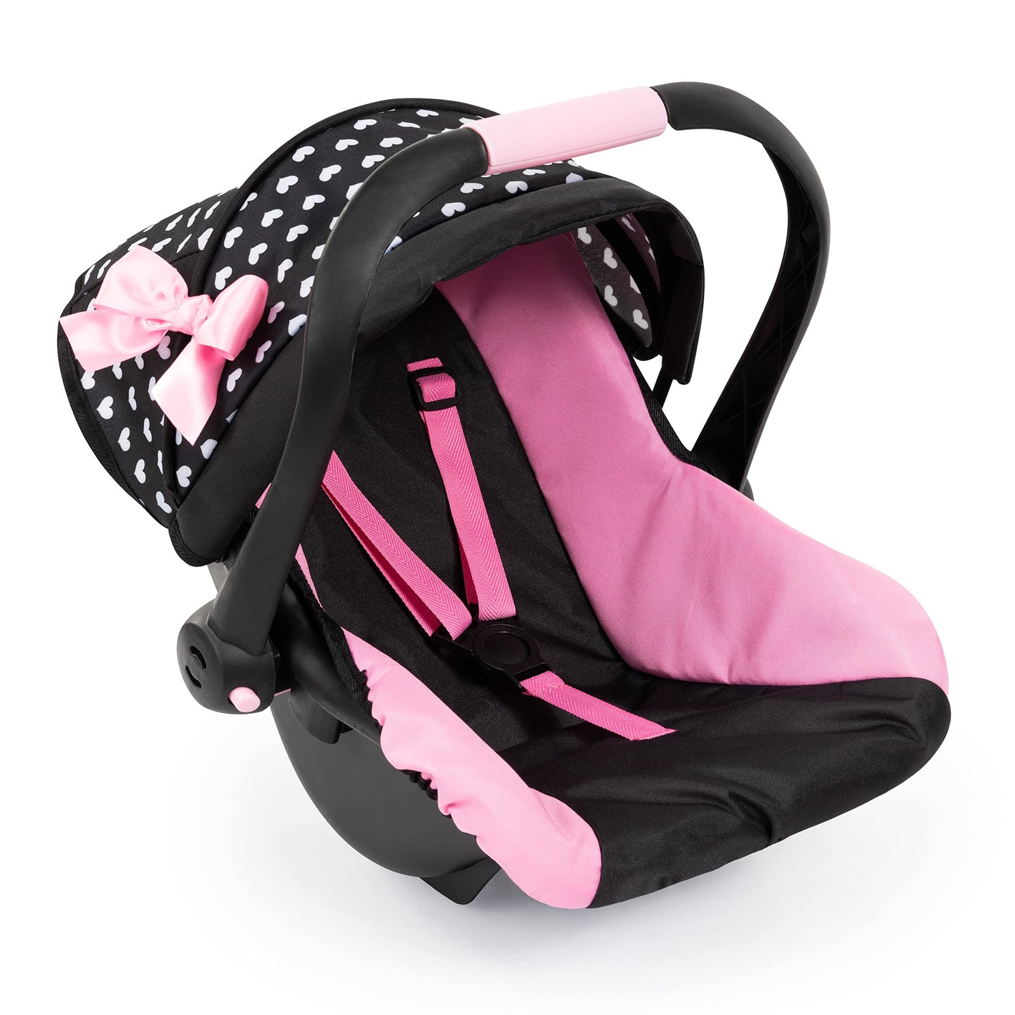 Bayer Design Dolls: Deluxe Car Seat: Hearts Black & Pink - Pretend Play Accessory for Dolls/Plushes Up to 18", Ages 3+, Large