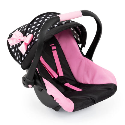 Bayer Design Dolls: Deluxe Car Seat: Hearts Black & Pink - Pretend Play Accessory for Dolls/Plushes Up to 18", Ages 3+, Large