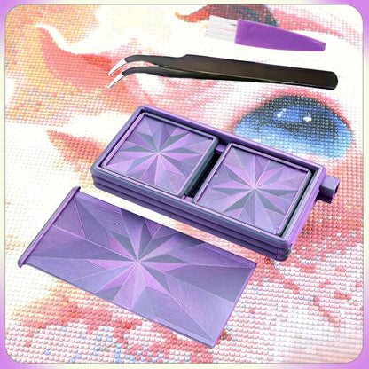 Diamond Art Trays with Lids and Stoppers, Stackable Diamond Painting Trays, 3 in 1 Diamond Bedazzling Tray with Tweezers, Brushes, Diamond Art Painting Bead Rhinestone Sorting Trays (Black Purple)