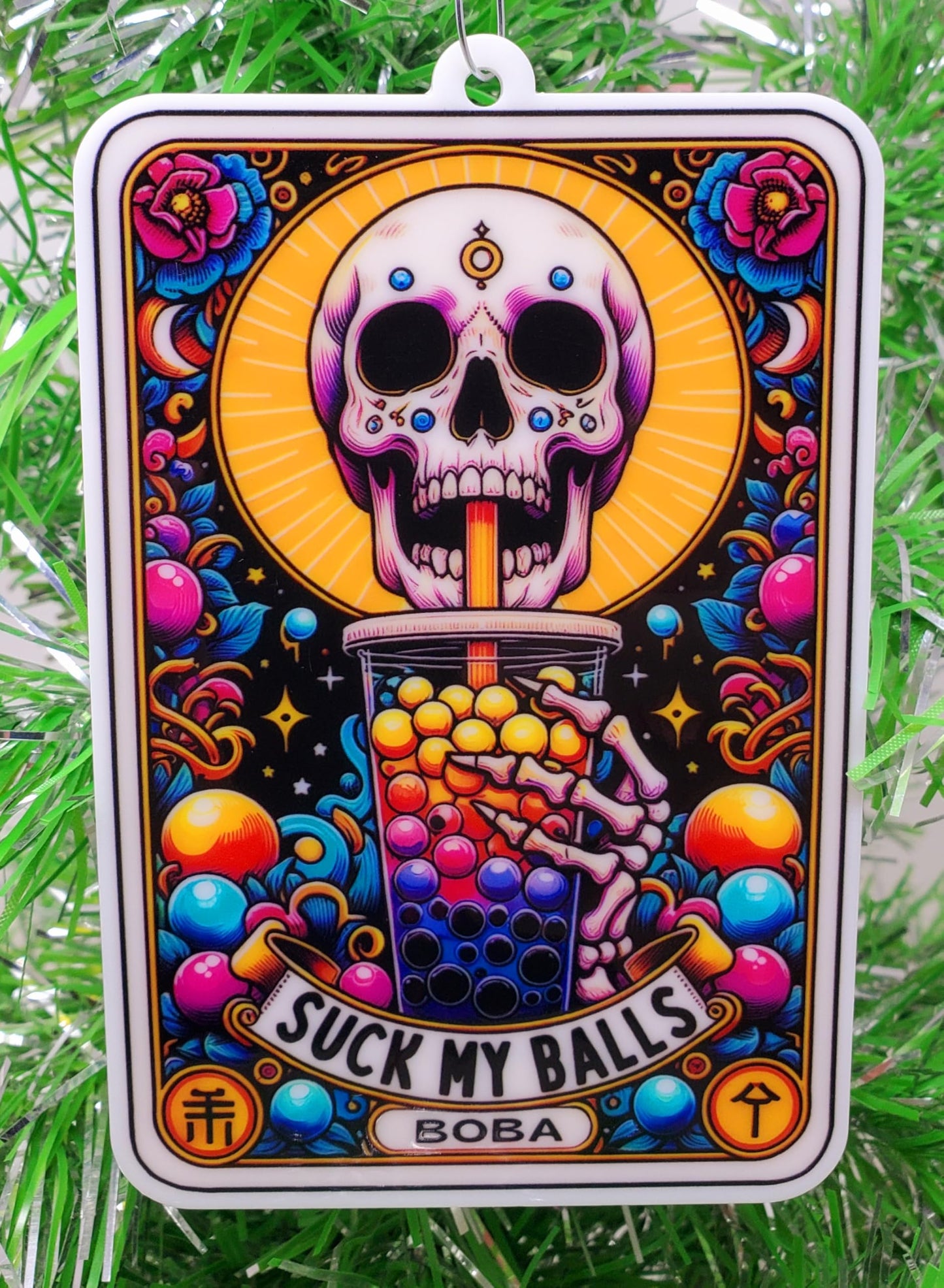 Bubble Tea Skeleton Tarot Themed Christmas Ornament