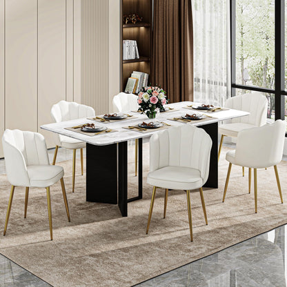 VECELO Velvet Dining Chairs Set of 6, Modern Upholstered Kitchen Chairs with Thick Cushions, Curved Padded Backrest and Metal Legs, for Kitchen, Dining Room, Living Room, White