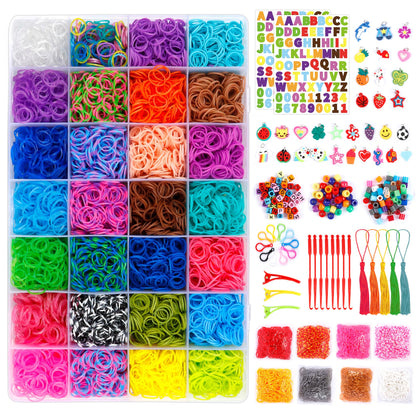 INSCRAFT Rubber Band Refill Kit: 18,950+ Rubber Bands in 37 Colors, S-Clips, Beads, Backpack Hooks, Tassels and More, DIY Friendship Bracelet Making Kits, Christmas Birthday Gift for Kids