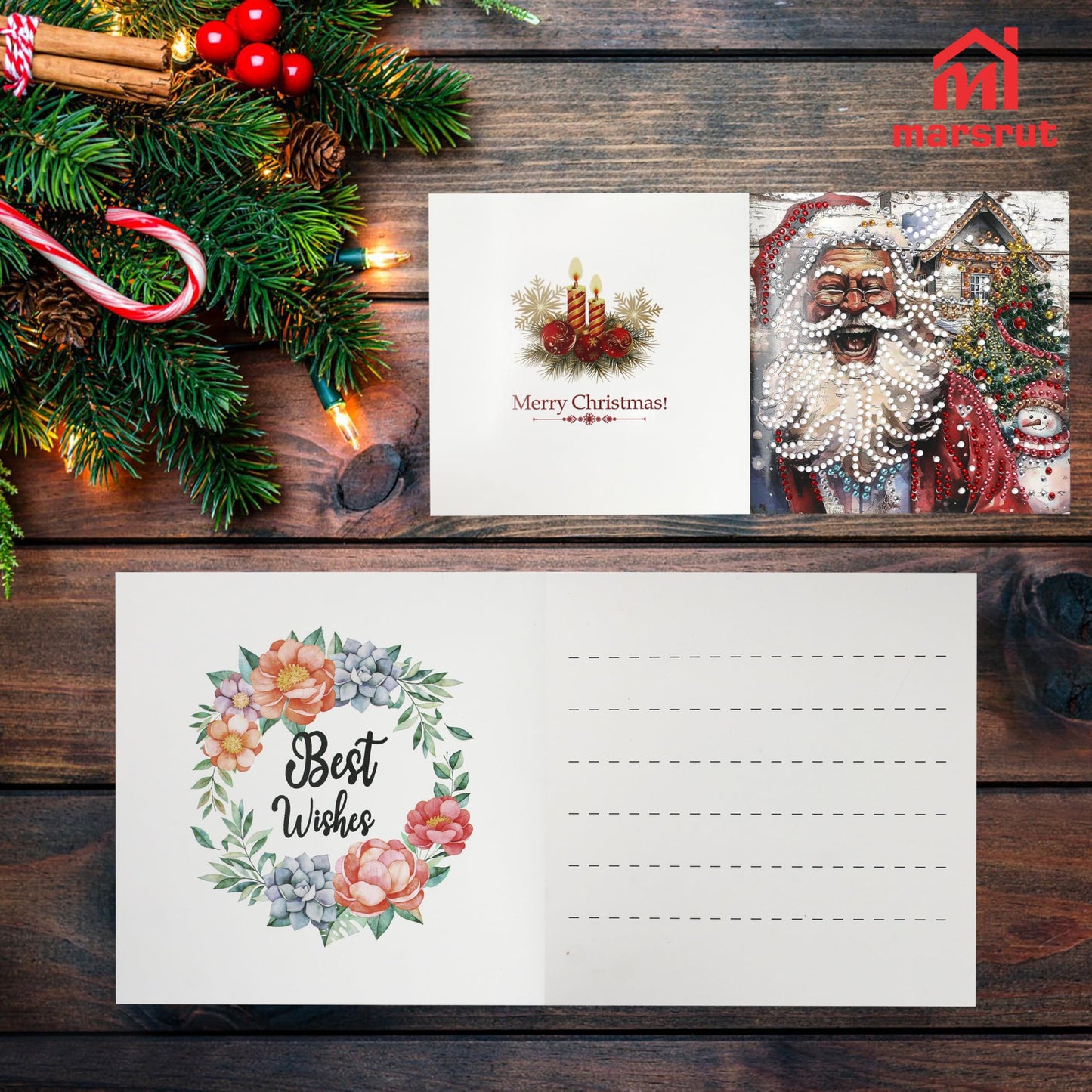 6pcs Diamond Painting Christmas Cards, Art Greeting Envelopes Kit, 5D DIY Rhinestone Painting Postcards with Snowman & Santa Claus, Arts Crafts Thank You Card Set for Birthday, Xmas Holiday Gifts