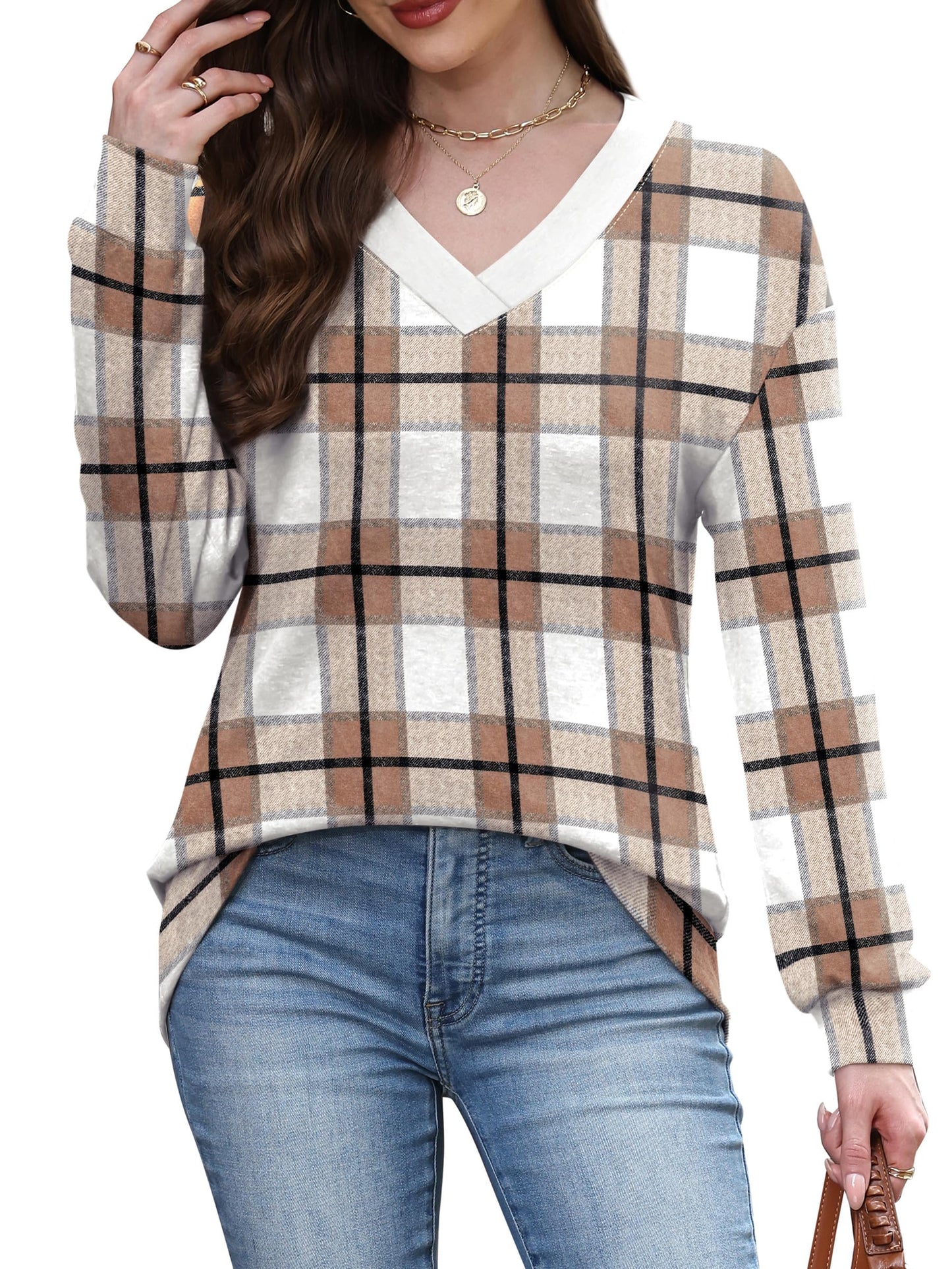 WIHOLL Long Sleeve Shirts for Women V Neck Tops Tunic Fall Winter Sweatshirts 2025 Clothes