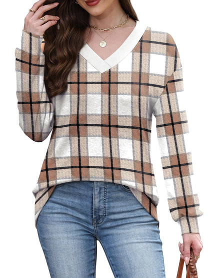 WIHOLL Long Sleeve Shirts for Women V Neck Tops Tunic Fall Winter Sweatshirts 2025 Clothes