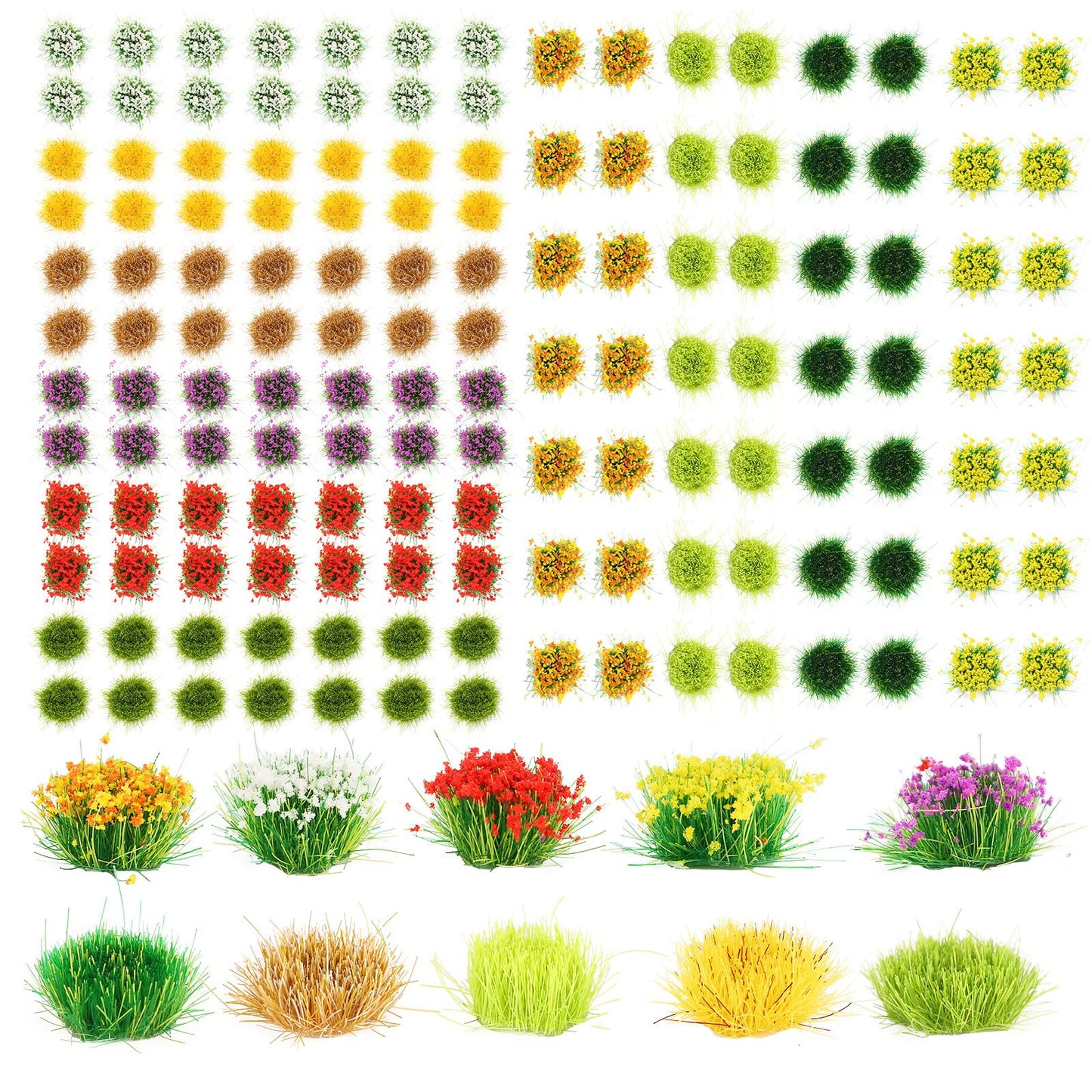 140Pcs DIY Miniature Colorful Flower Cluster Self Adhesive Flower Vegetation Groups Static Grass Tufts for Train Landscape Railroad Scenery Sand Military Layout Model Miniature Bases and Dioramas