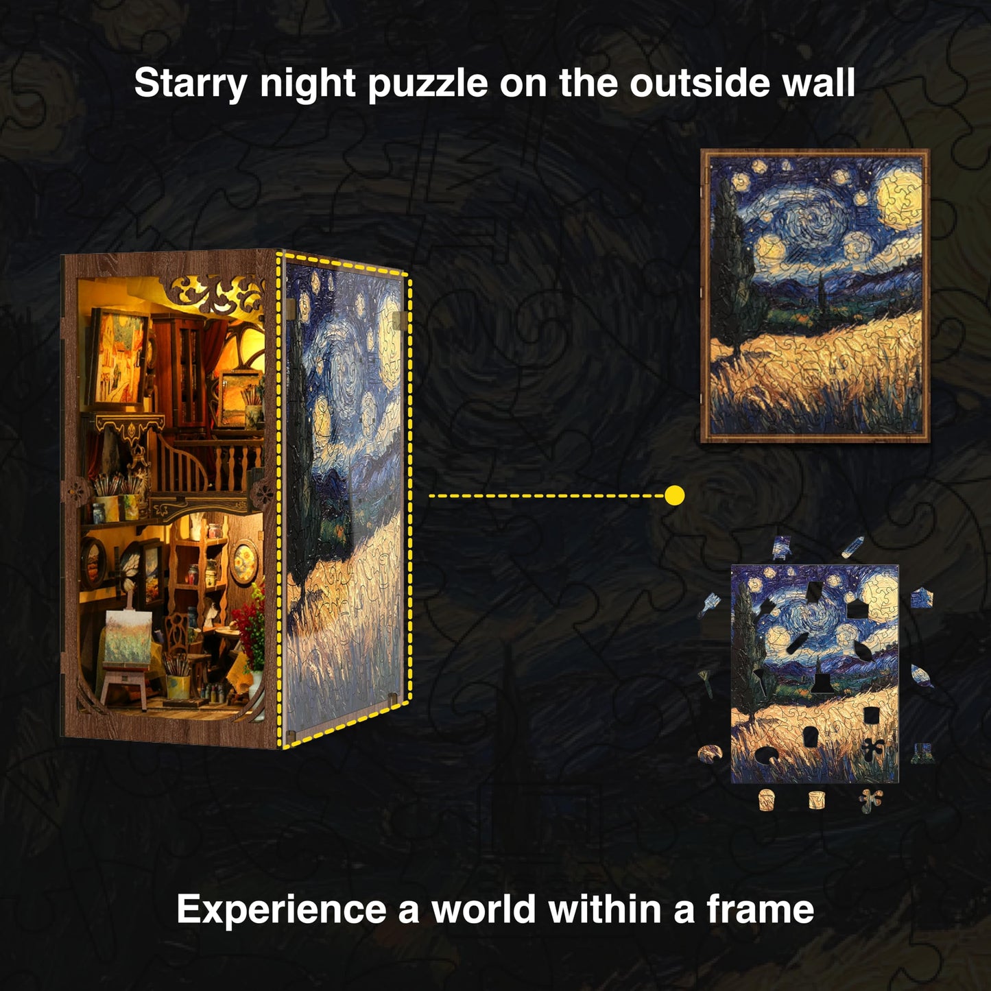 Ditila Mini Museum Kit - DIY Book Nook Kit for Adults with LED Lights - Starry Night Theme Wooden 3D Puzzle - Book Nooks for Adults and Home Decor - Girls Night Crafts for Women