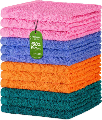 12 Pack 100% 12 12 inch (12 Pack) DecorRack Cotton Wash Cloth, Luxurious Soft, x Ultra Absorbent, Machine Washable