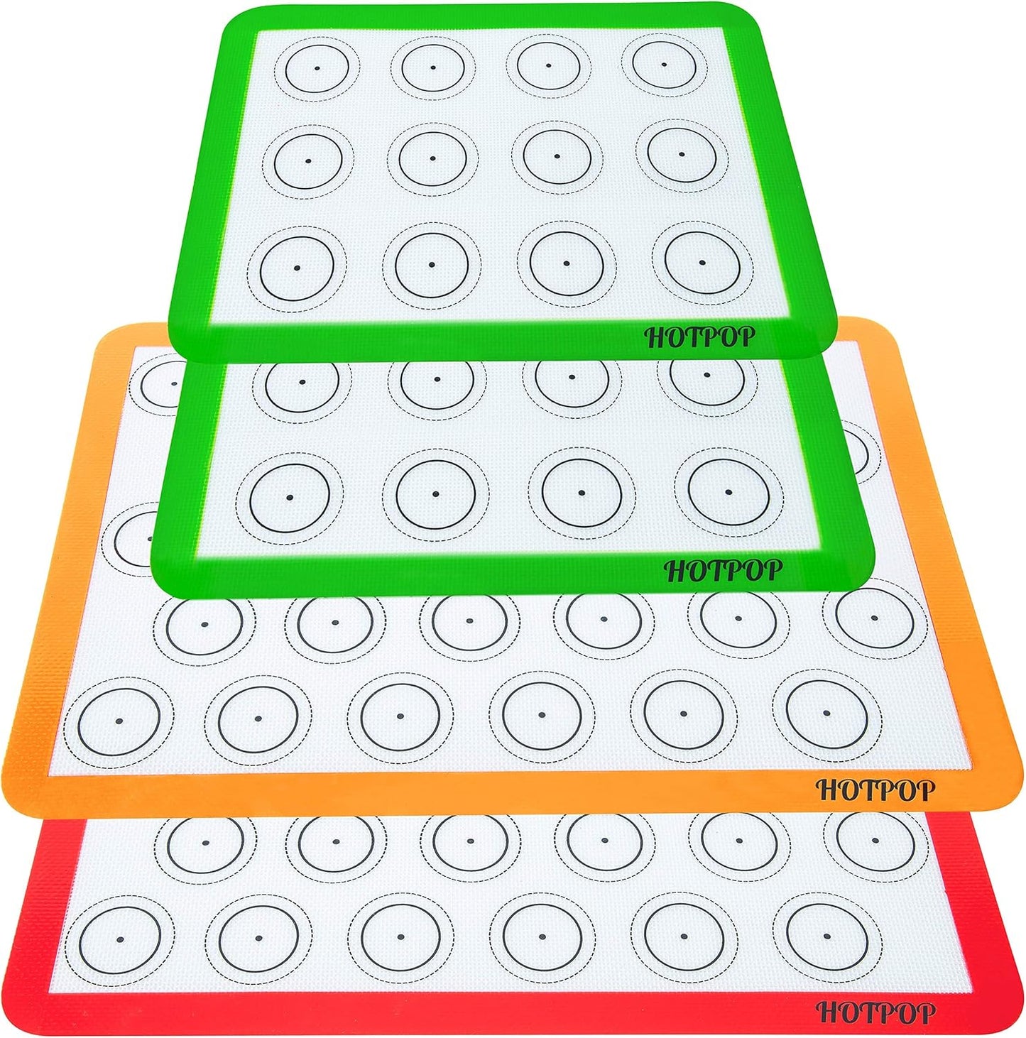 HOTPOP Reusable Macaron Cookie Sheet, Non-Stick Baking Mats, Set of 4 (2 Half Sheets, 2 Quarter Sheets)
