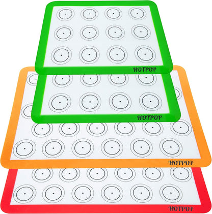 HOTPOP Reusable Macaron Cookie Sheet, Non-Stick Baking Mats, Set of 4 (2 Half Sheets, 2 Quarter Sheets)