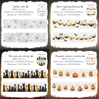 8 Rolls Gothic Themed Decorative Tapes Set,PET Halloween Washi Tape Set