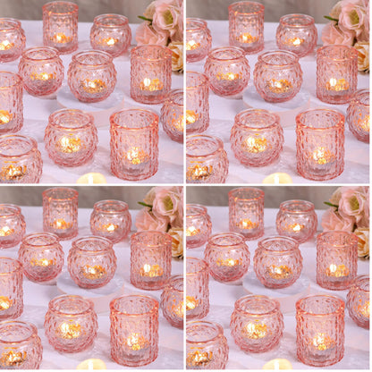 DARJEN Pink Votive Candle Holders Set of 24- Round Glass Candle Holders Bulk for Flameless LED Tea Waxes, Romantic Candle Holder for Wedding & Various Parties, Home Table Decor (Pack of 4)