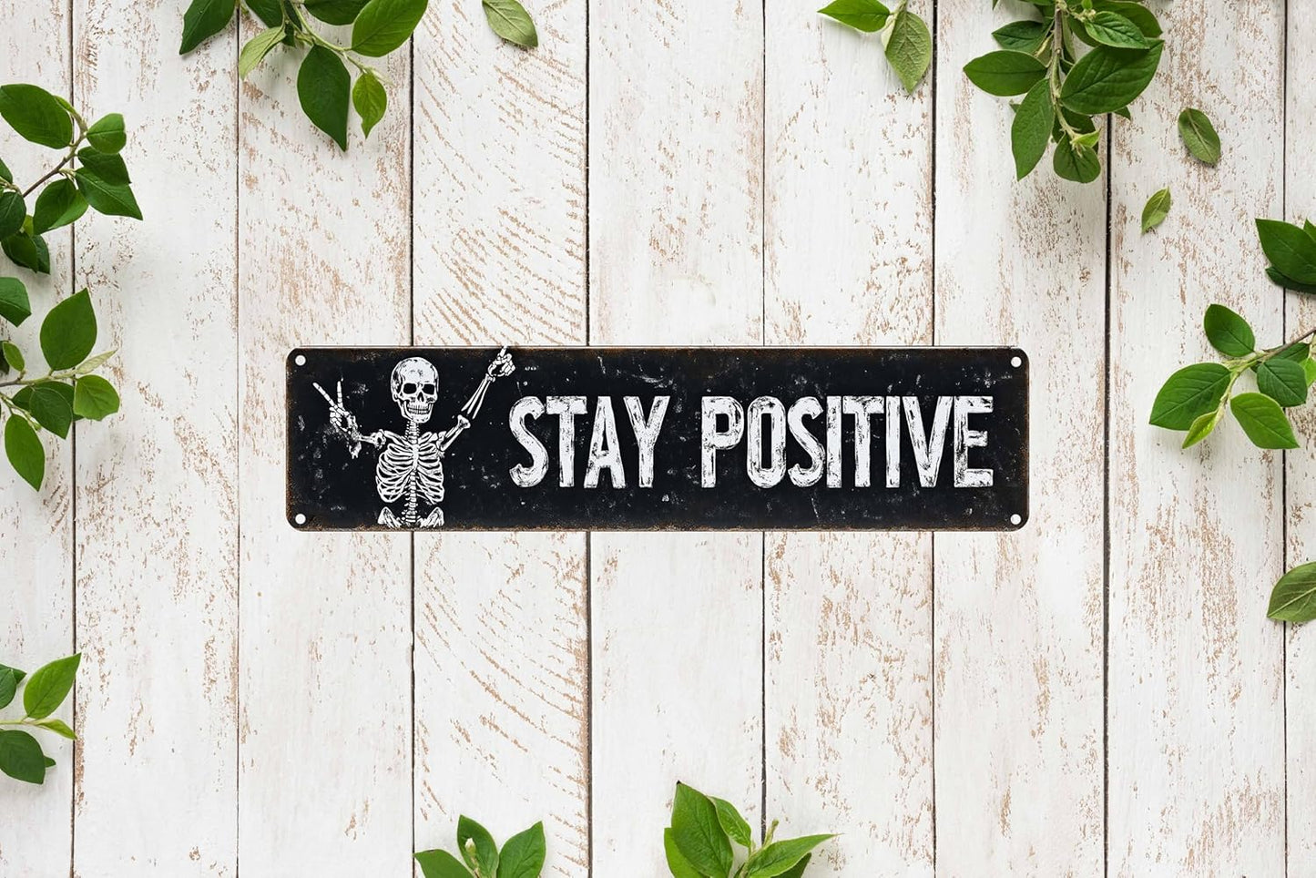 FWBOYSV 4x16in Stay Positive Metal Wall Sign Boho Inspirational Plaque for Bedroom Office Living Room Nursery Home