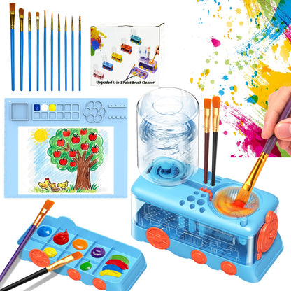 DreamingDay Painting Station Set, Upgraded Paint Brush Cleaner and Silicone Painting Mat with 10 Paint Brushes, Art Painting Supplies Set Gifts（Blue）